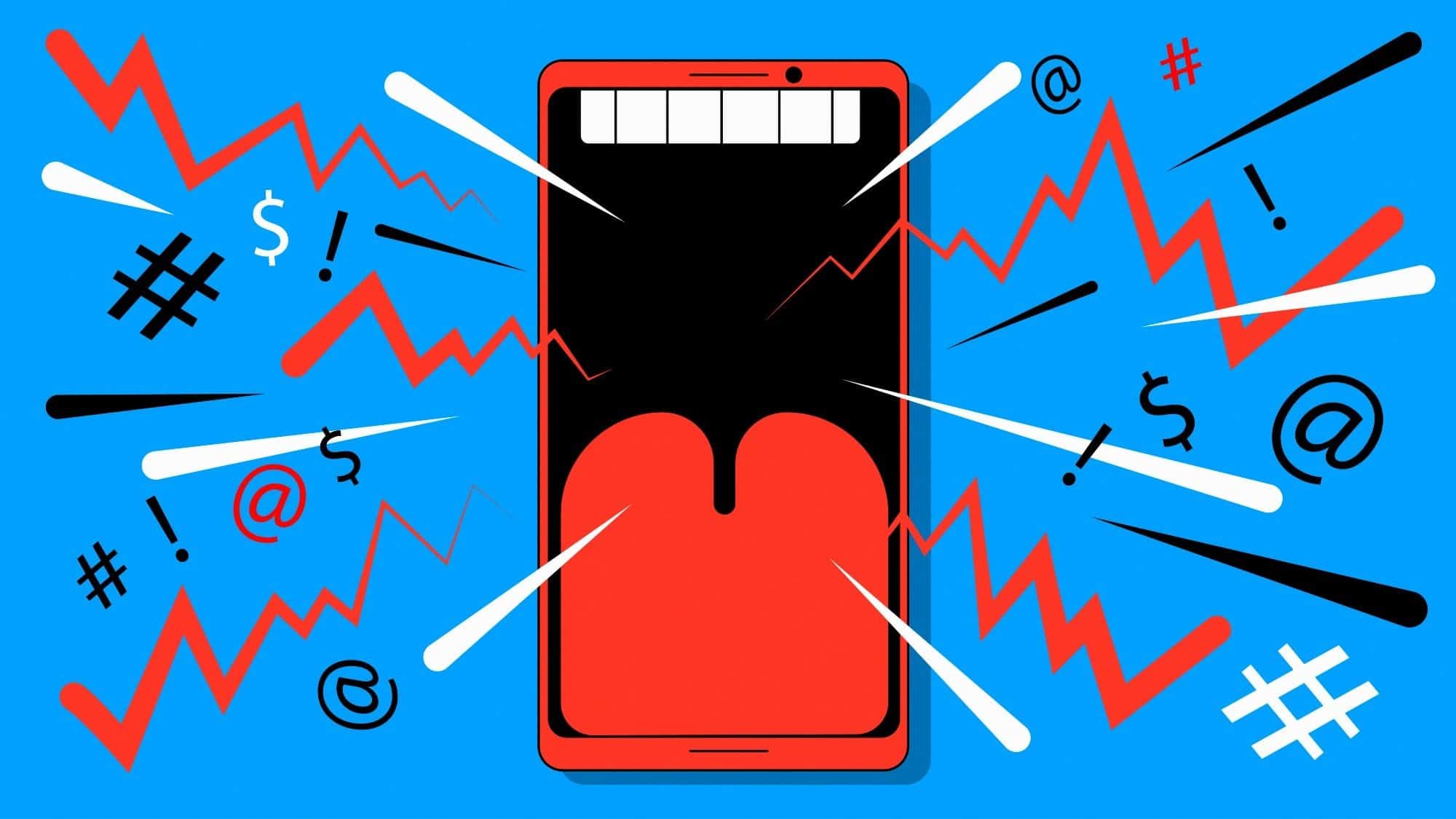 Mobile used as mouth speaking loudly on social media.