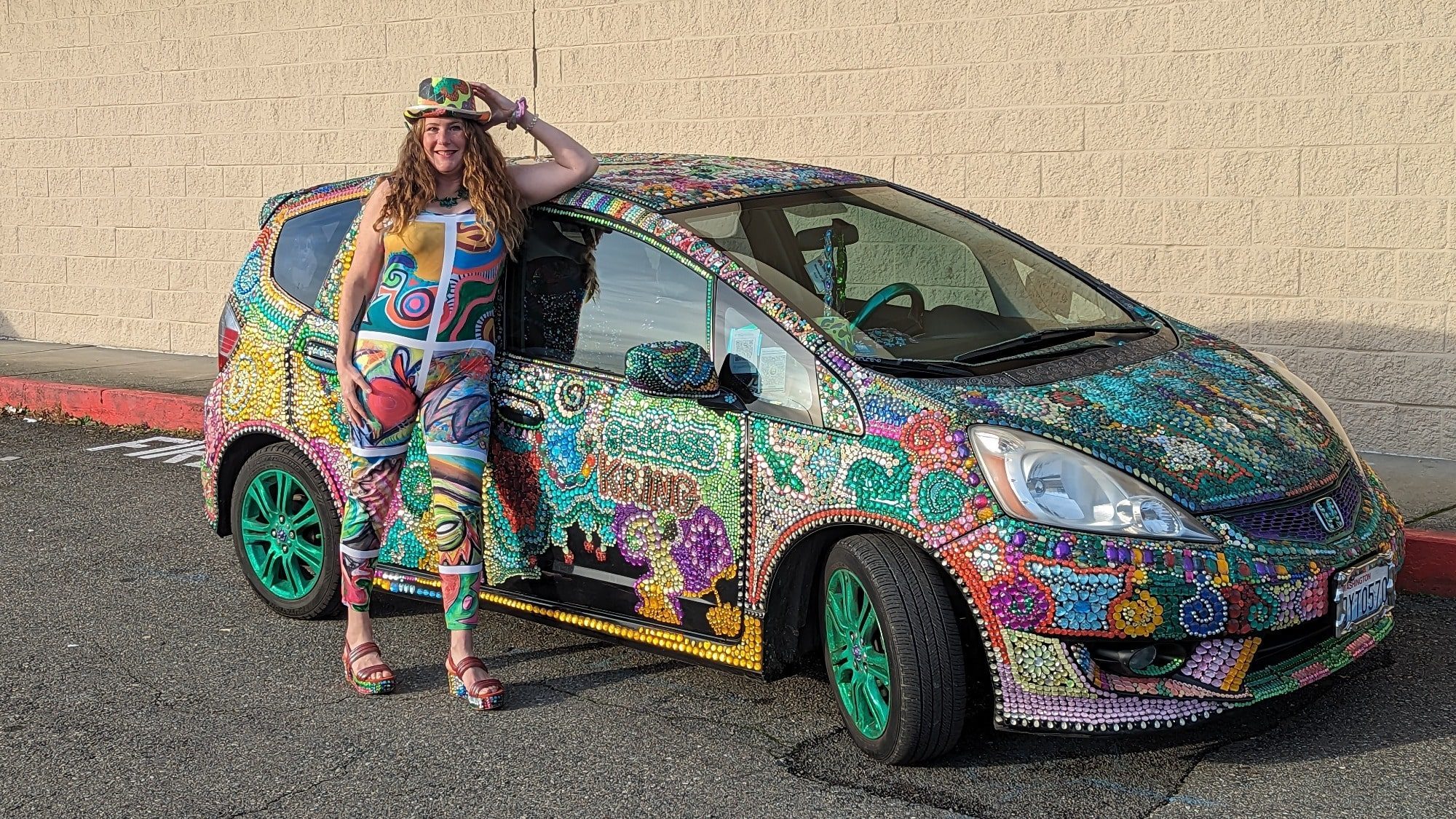 A bedazzled 2010 Honda with thousands of rhinestones.