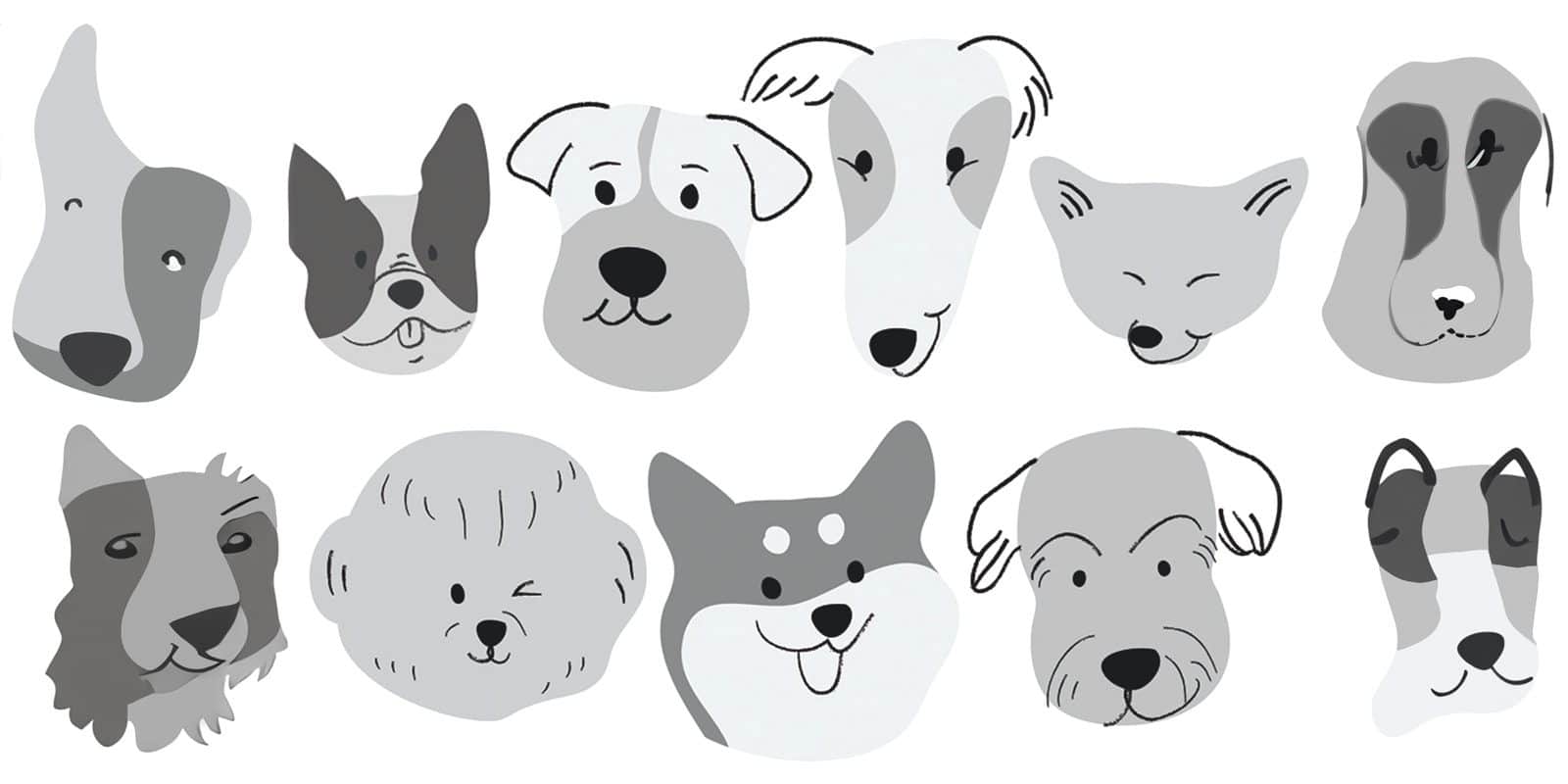 Illustration of Different Dog Faces