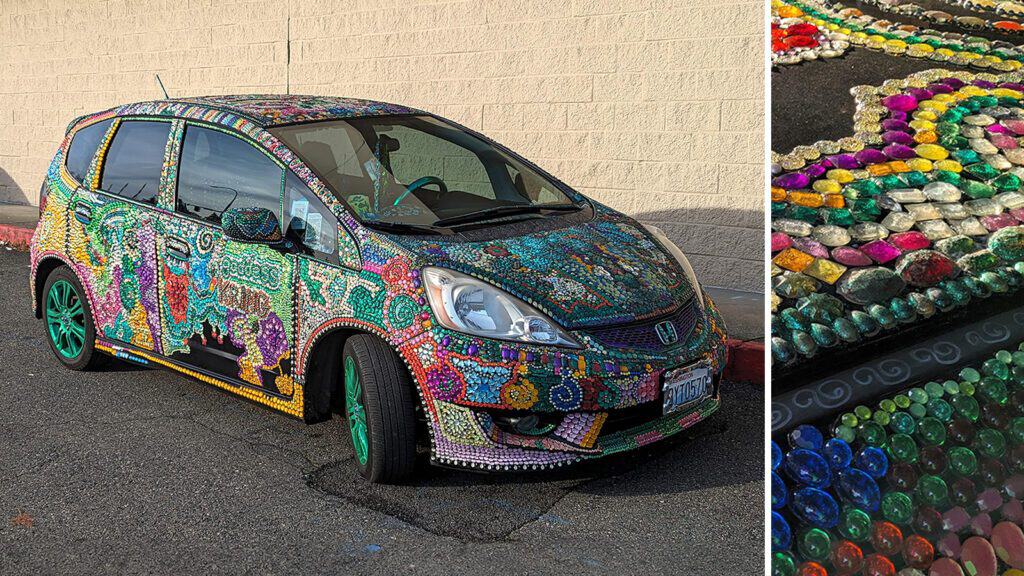 A car covered in rhinestones