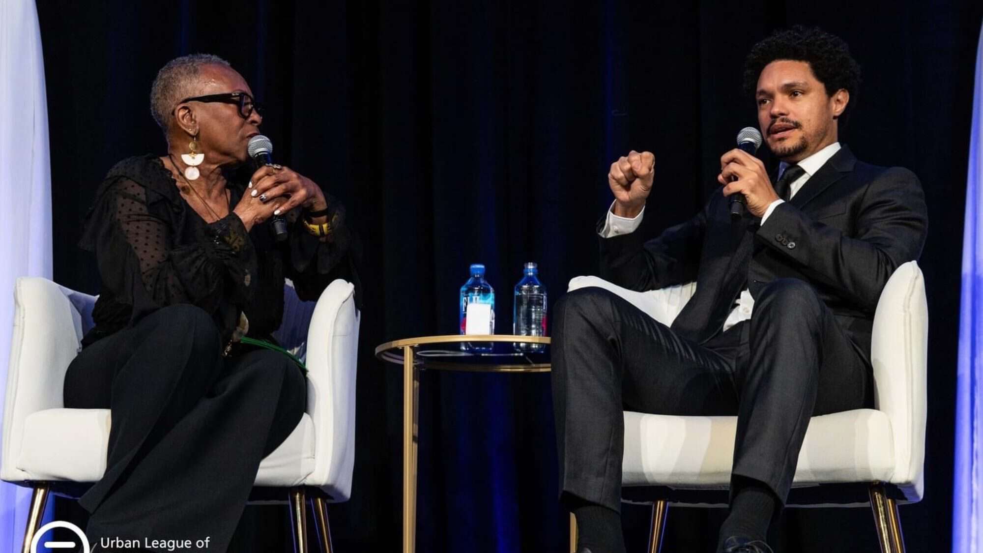 Vivian Phillips talks with Trevor Noah at the Urban League of Metropolitan Seattle’s 22nd annual fundraising breakfast.