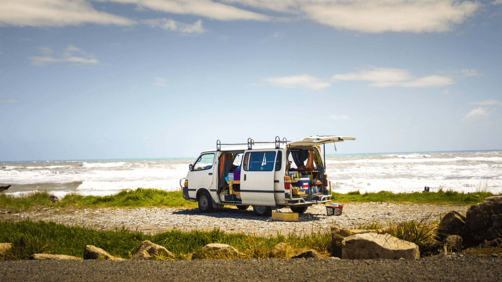 Van camping at the beach